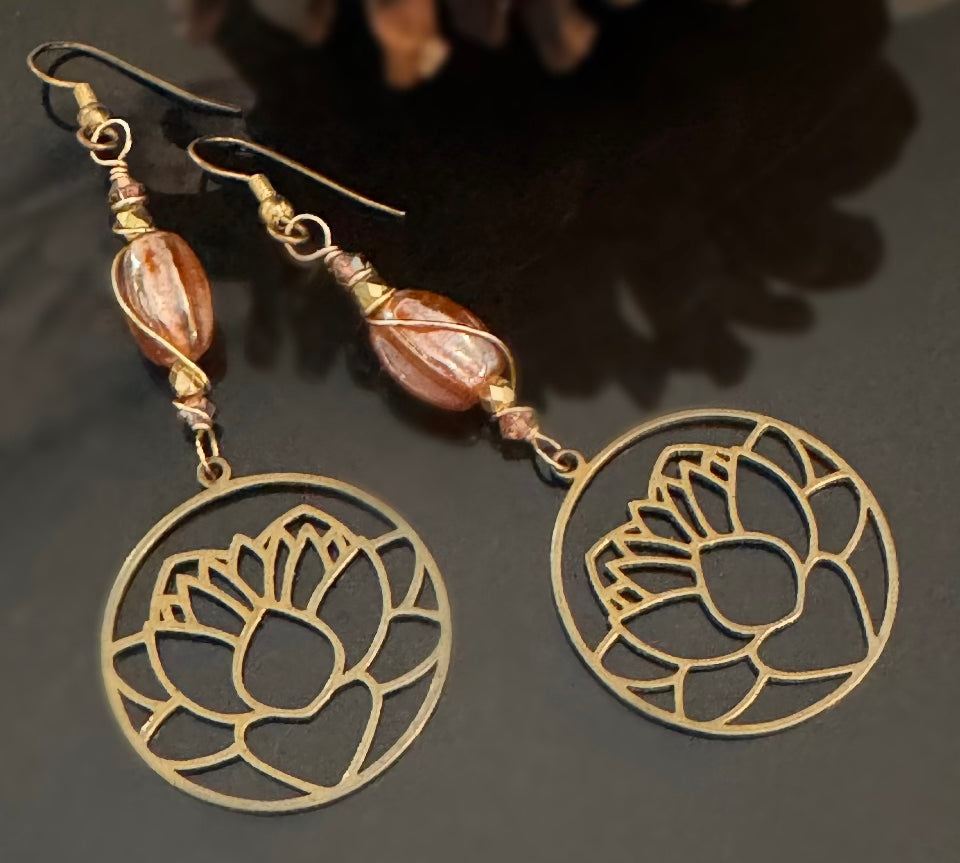 Autumn Lotus Flower Earrings