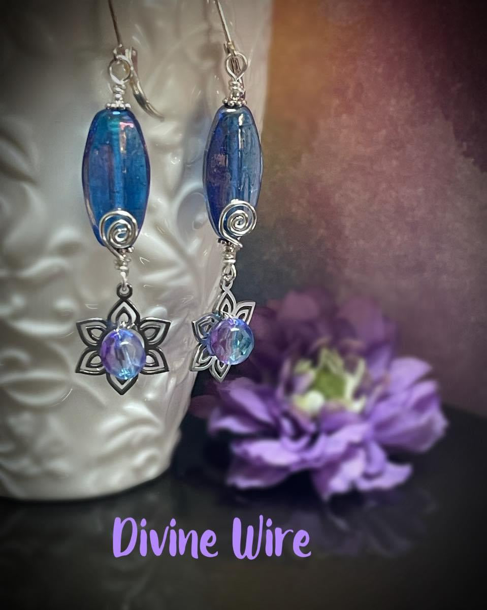 Iridescent Blue Swirl Mandala Earrings