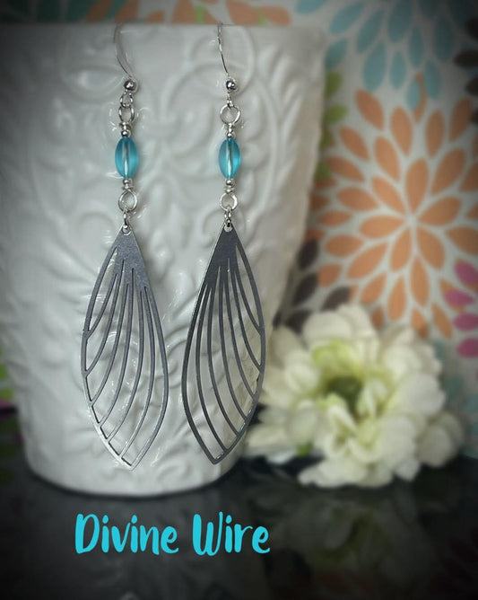 Blue Sea Glass Wing Earrings