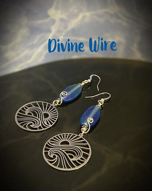 Iridescent Blue Sun and Sea Swirl Earrings