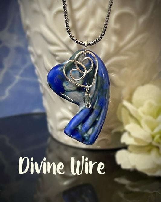 Blue Swish Porcelain Heart Necklace