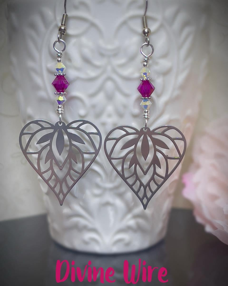 Quality Laser Cut Stainless Steel Heart Earrings