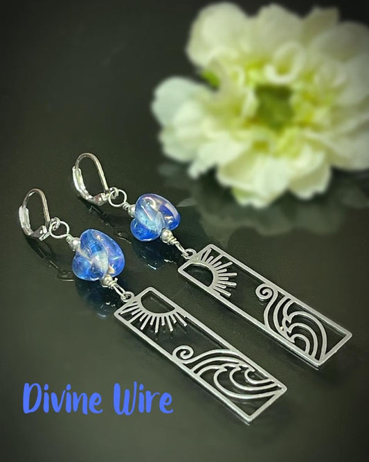 Sun and Wave Earrings- Blue Beads