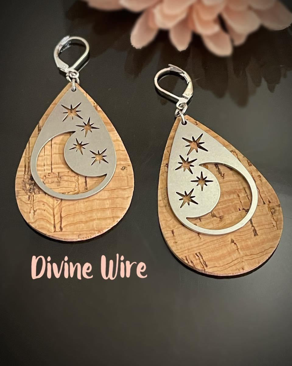 Cork Moon & Stars Earrings