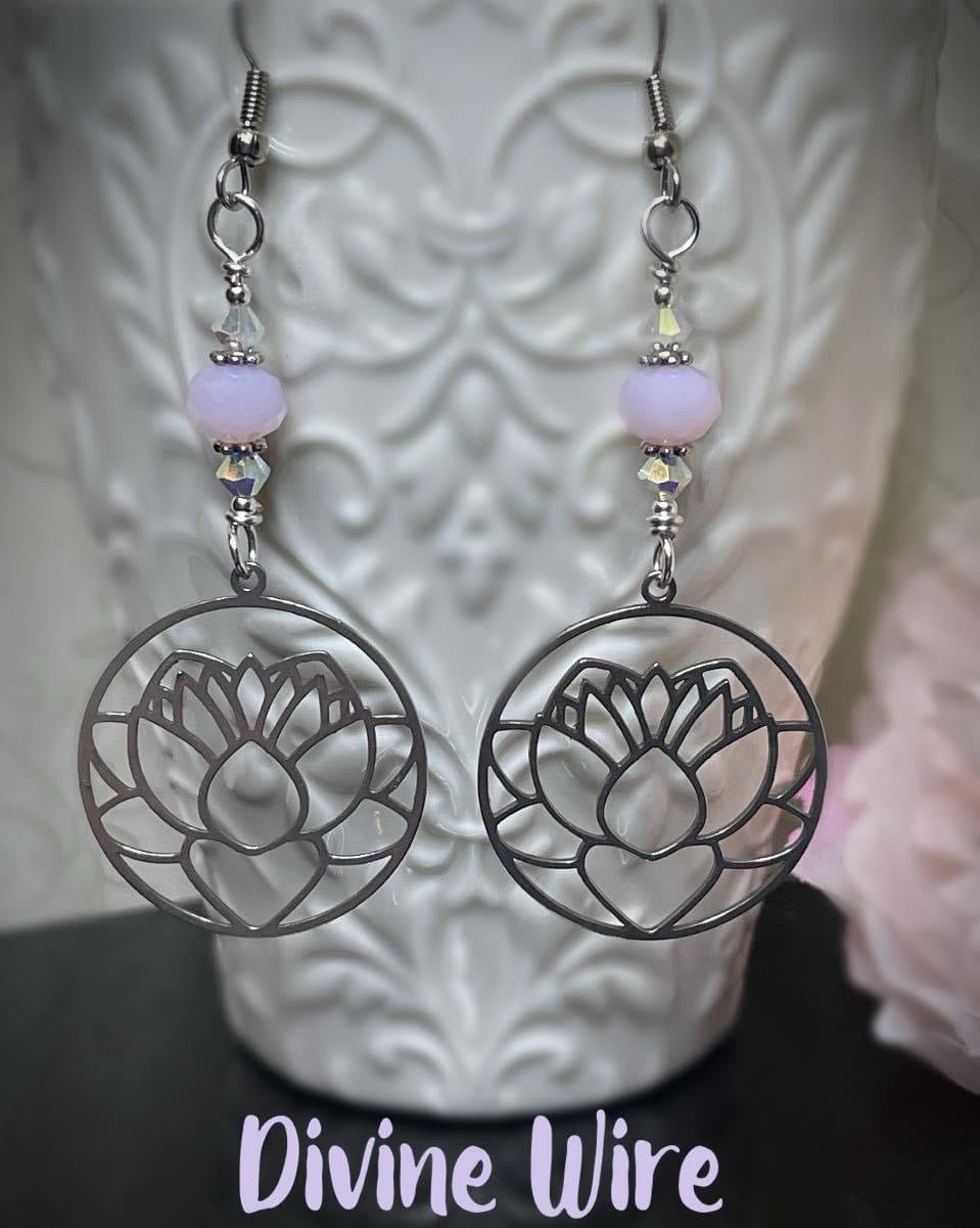 Lotus Flower Earrings- Soft Pink Beads