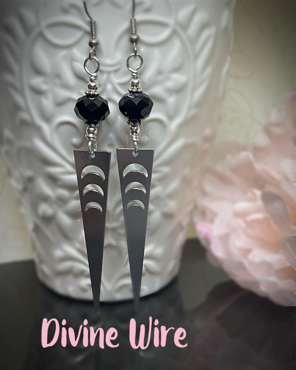 Moon Phase Earrings- Black Beads