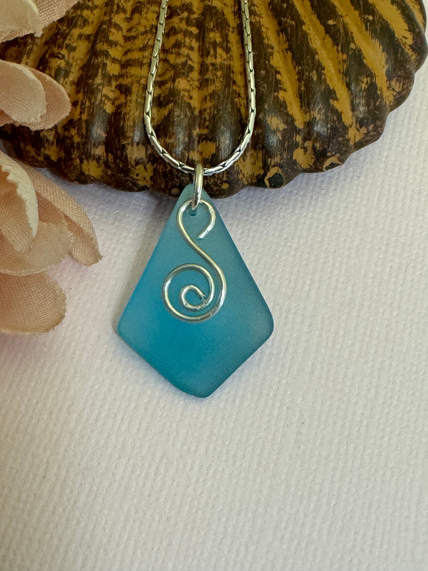 Bright Blue Sea Glass Necklace